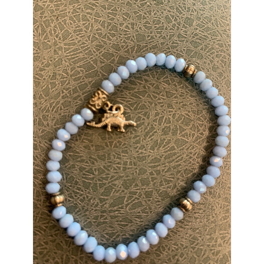 Light Blue Beaded Bracelet with 925 Dinosaur Charm